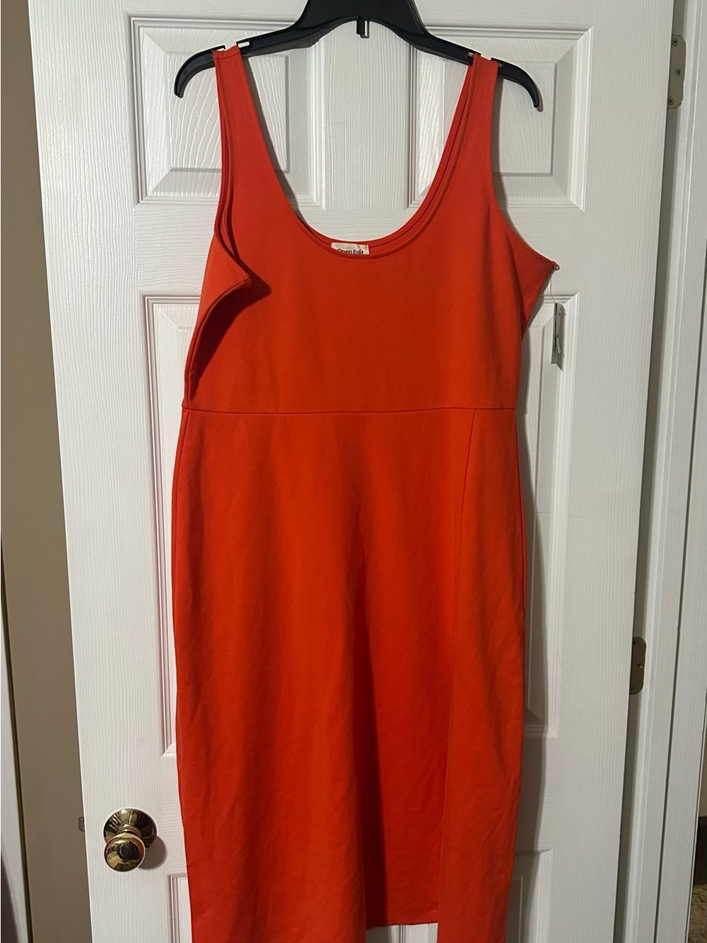 Sleeveless Midi Dress in Bright Orange - Classic Scoop Neck